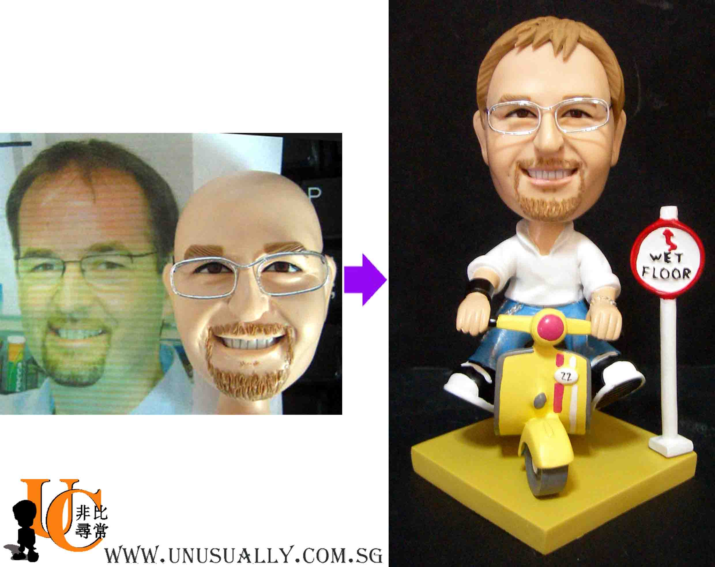 Custom 3D Caricature Figurine On Scooter